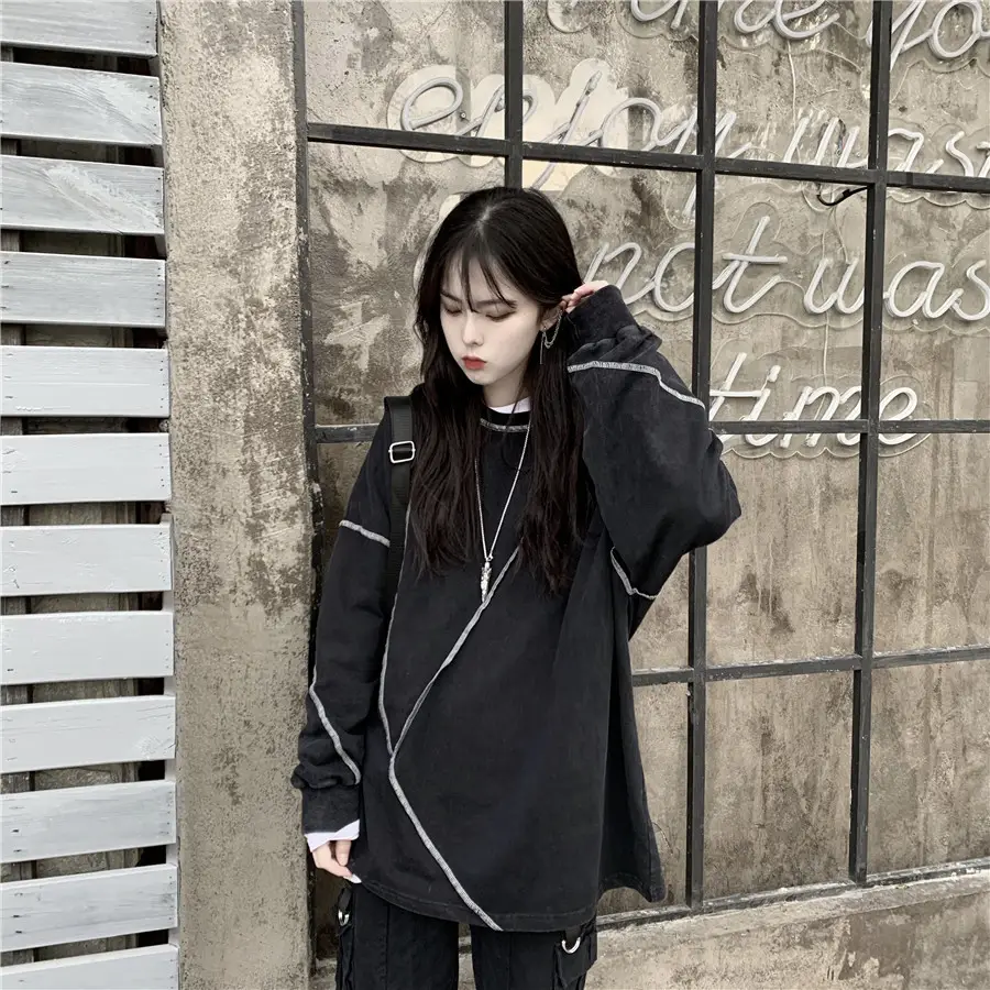 Women Korean Style Loose Fit Pullover Sweater Black — feature 11