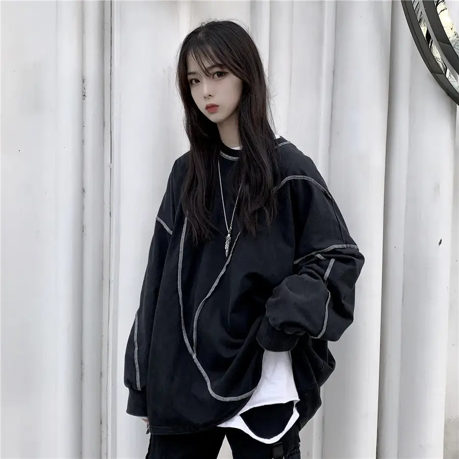 Women Korean Style Loose Fit Pullover Sweater Black — feature 3