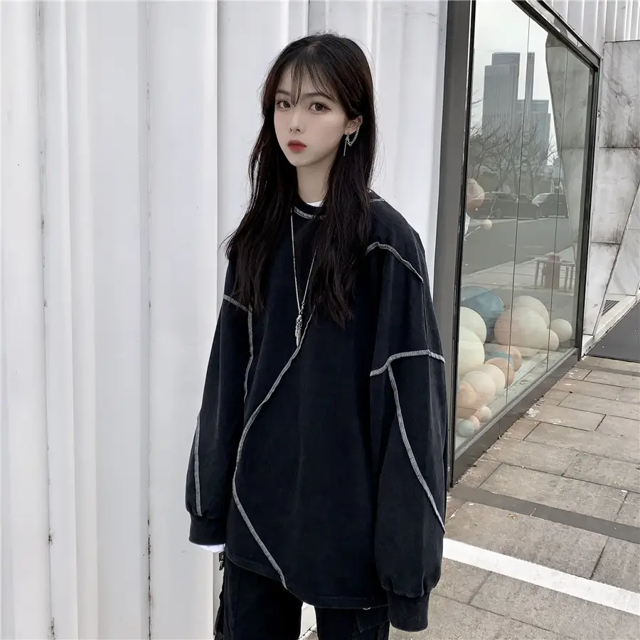 Women Korean Style Loose Fit Pullover Sweater Black — feature 5