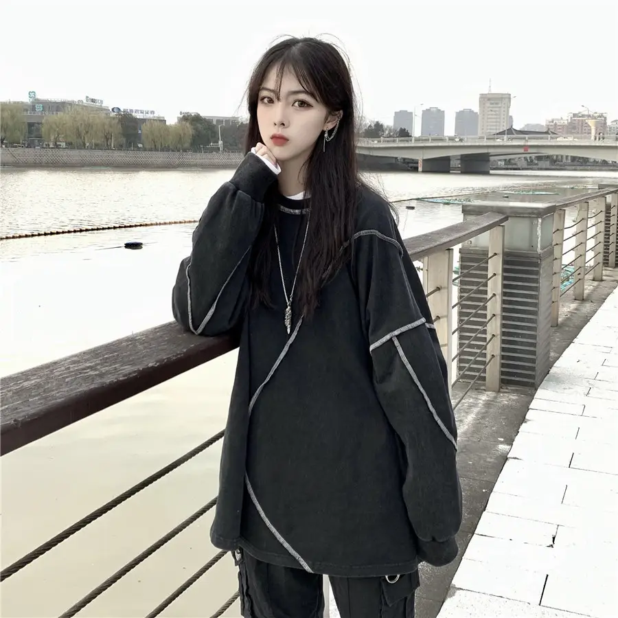 Women Korean Style Loose Fit Pullover Sweater Black — feature 7