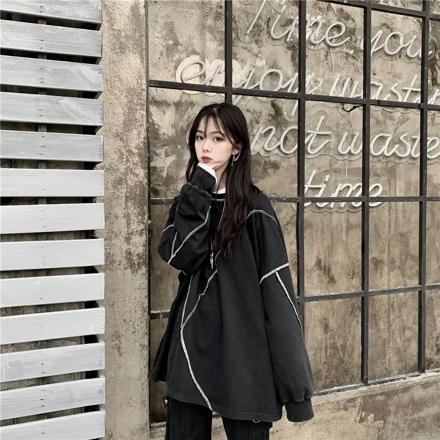 Women Korean Style Loose Fit Pullover Sweater Black — feature 8
