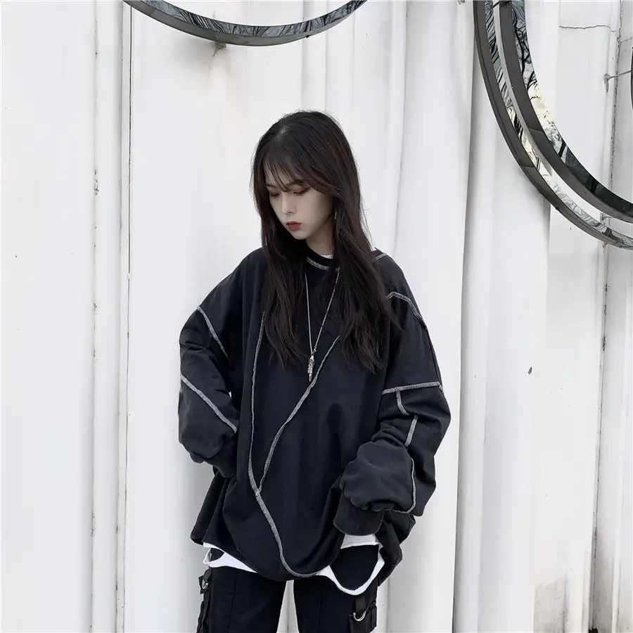 Women Korean Style Loose Fit Pullover Sweater Black — feature 9