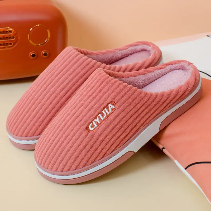 New Women's Autumn and Winter Cotton Slippers Home Indoor Men's Thickened Couples Non-slip Comfortable Soft Bottom Warm Floor Cotton Slippers