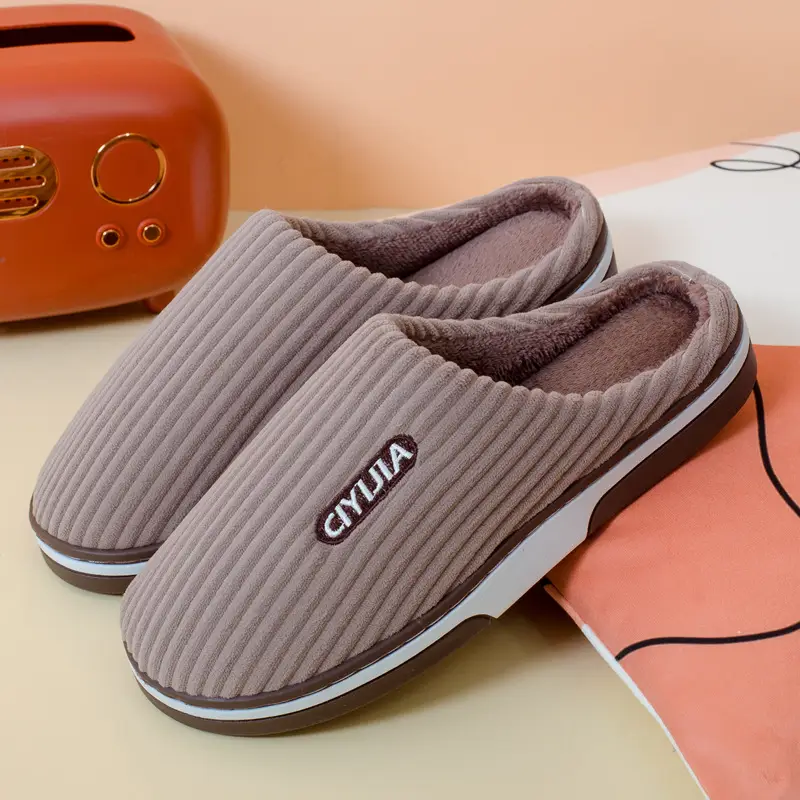 New Women's Autumn and Winter Cotton Slippers Home Indoor Men's Thickened Couples Non-slip Comfortable Soft Bottom Warm Floor Cotton Slippers