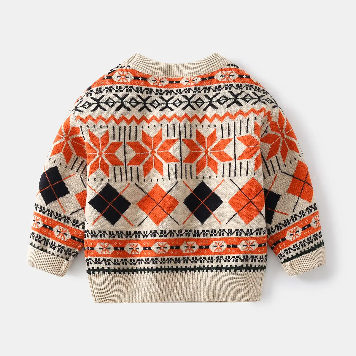 2024 Kids Round Neck Sweaters Orange Pattern Medium Small - Image 4