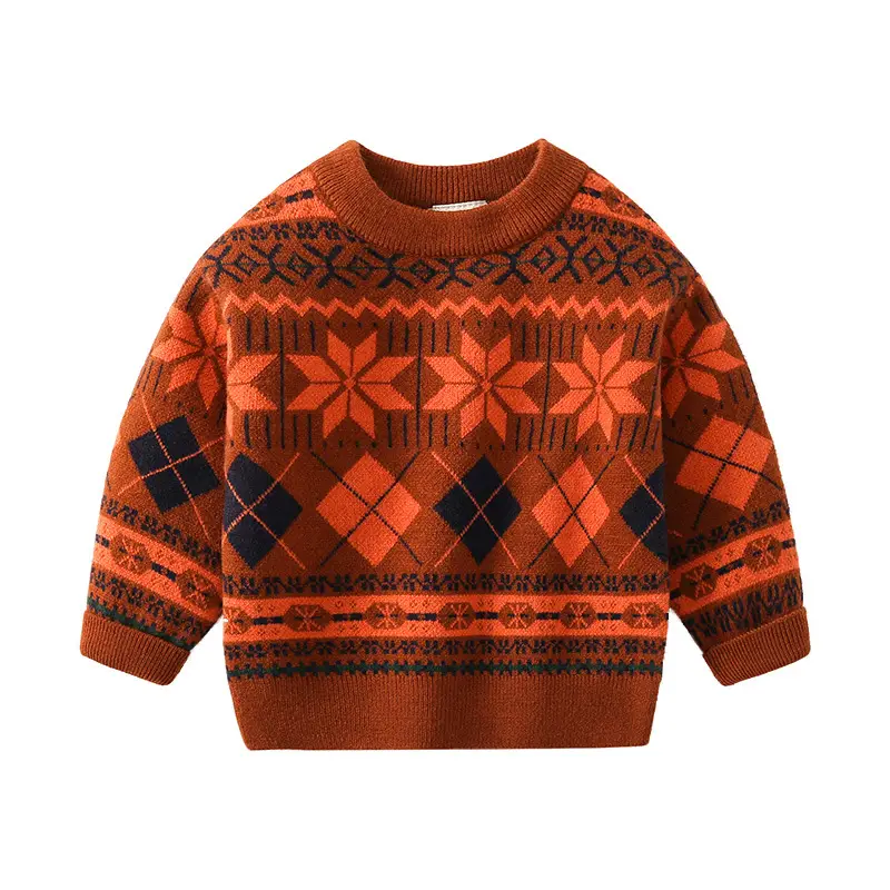 2024 Kids Round Neck Sweaters Orange Pattern Medium Small - Image 5