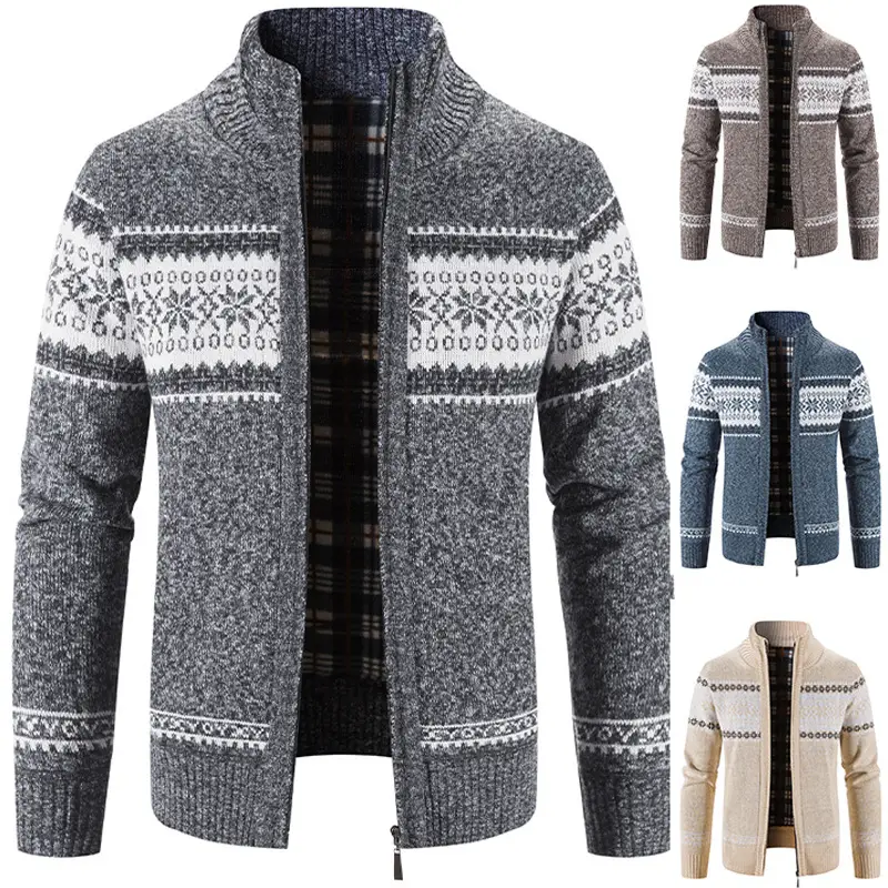 Men's Fleece Lined Cardigan with Snowflake Print - Image 10