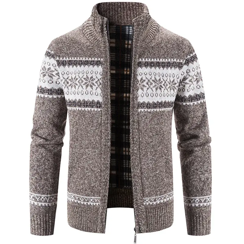Men's Fleece Lined Cardigan with Snowflake Print - Image 6