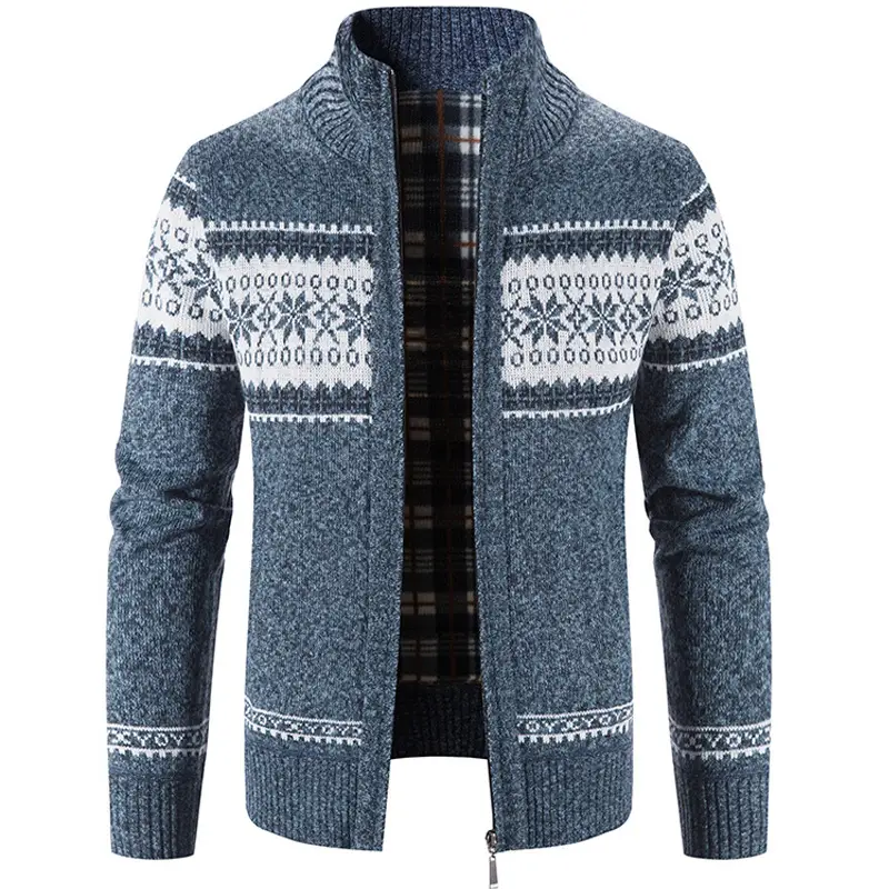 Men's Fleece Lined Cardigan with Snowflake Print - Image 7
