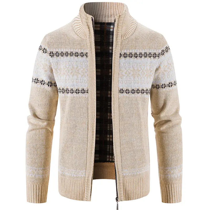 Men's Fleece Lined Cardigan with Snowflake Print - Image 8