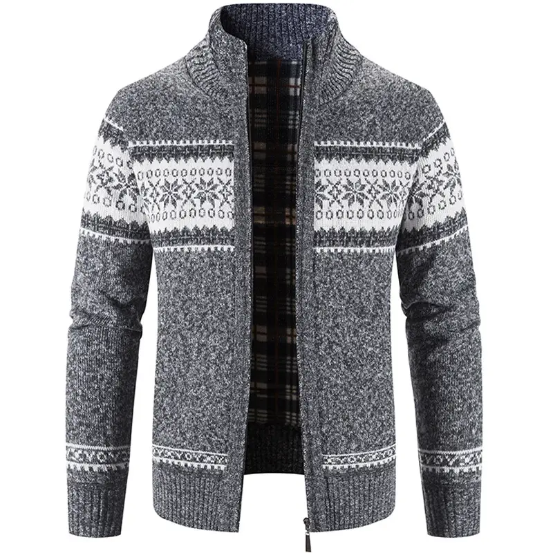 Men's Fleece Lined Cardigan with Snowflake Print - Image 9