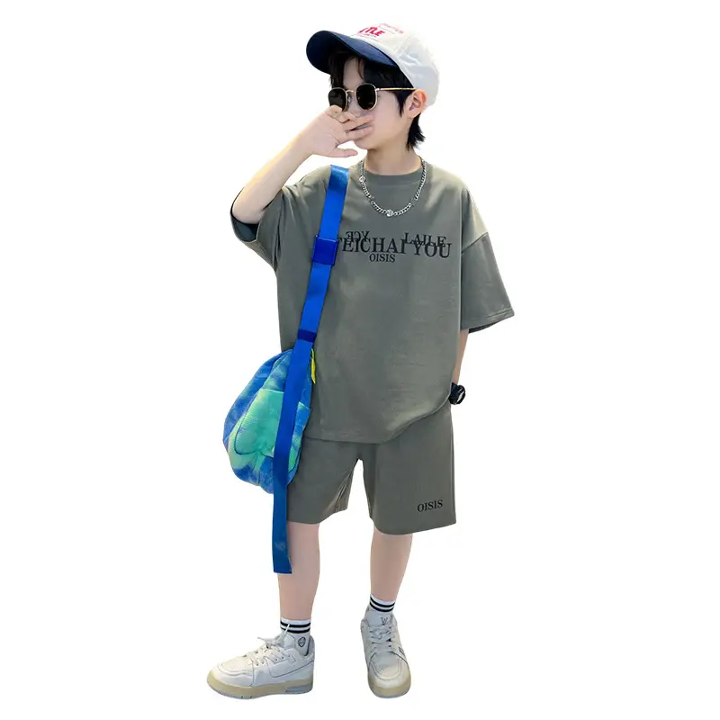 Boys Summer Outfit 2026 Two-Piece Set Beige Oversized T-Shirt - Image 7