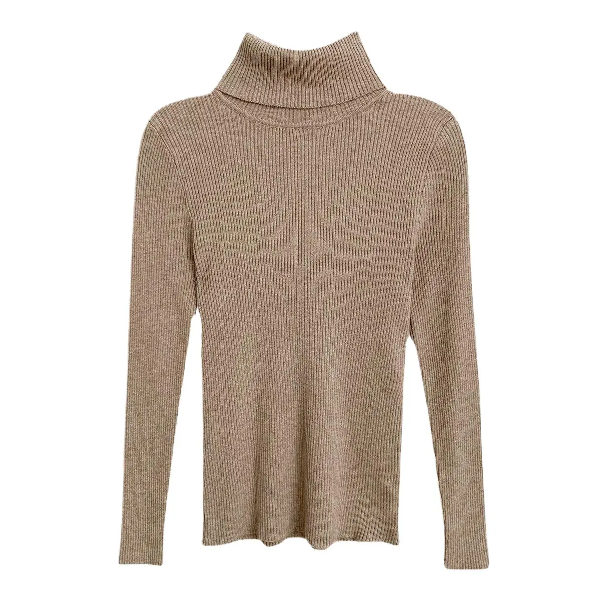 Women Korean Style Turtleneck Top Long Sleeve Brown - Image 19