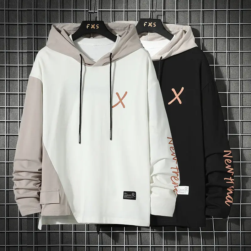 Men Hooded Sweatshirt Set White Black Orange Hip Hop Style - Image 5