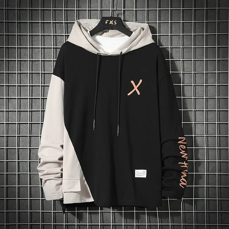 Men Hooded Sweatshirt Set White Black Orange Hip Hop Style - Image 6