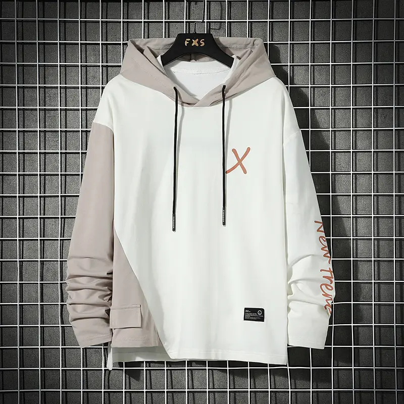 Men Hooded Sweatshirt Set White Black Orange Hip Hop Style - Image 2