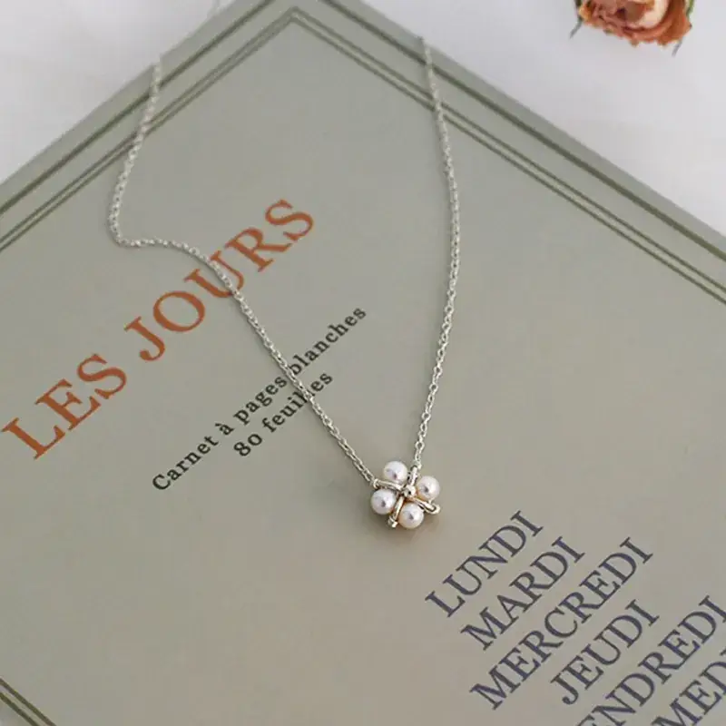 Freshwater Pearl Four-Leaf Clover Necklace 925 Silver - Image 2