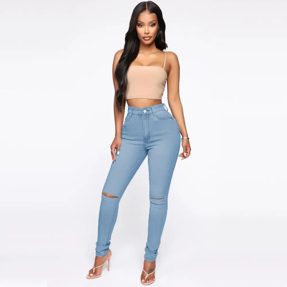 Women Ripped High Waist Skinny Jeans Large - Image 7