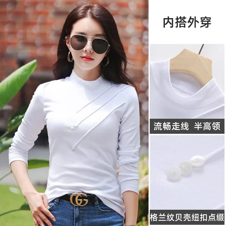 Women White Long Sleeve Turtleneck Shirt 2025 - Image 9
