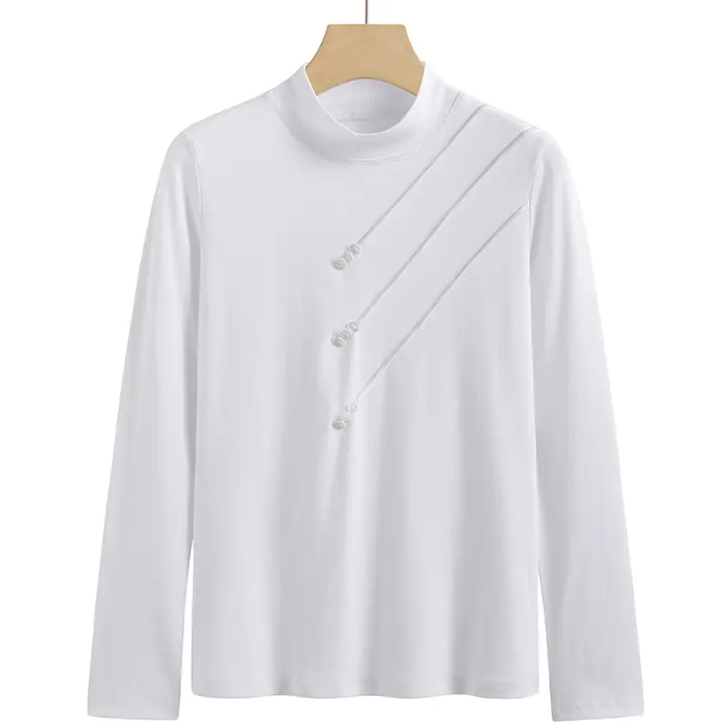 Women White Long Sleeve Turtleneck Shirt 2025 - Image 3