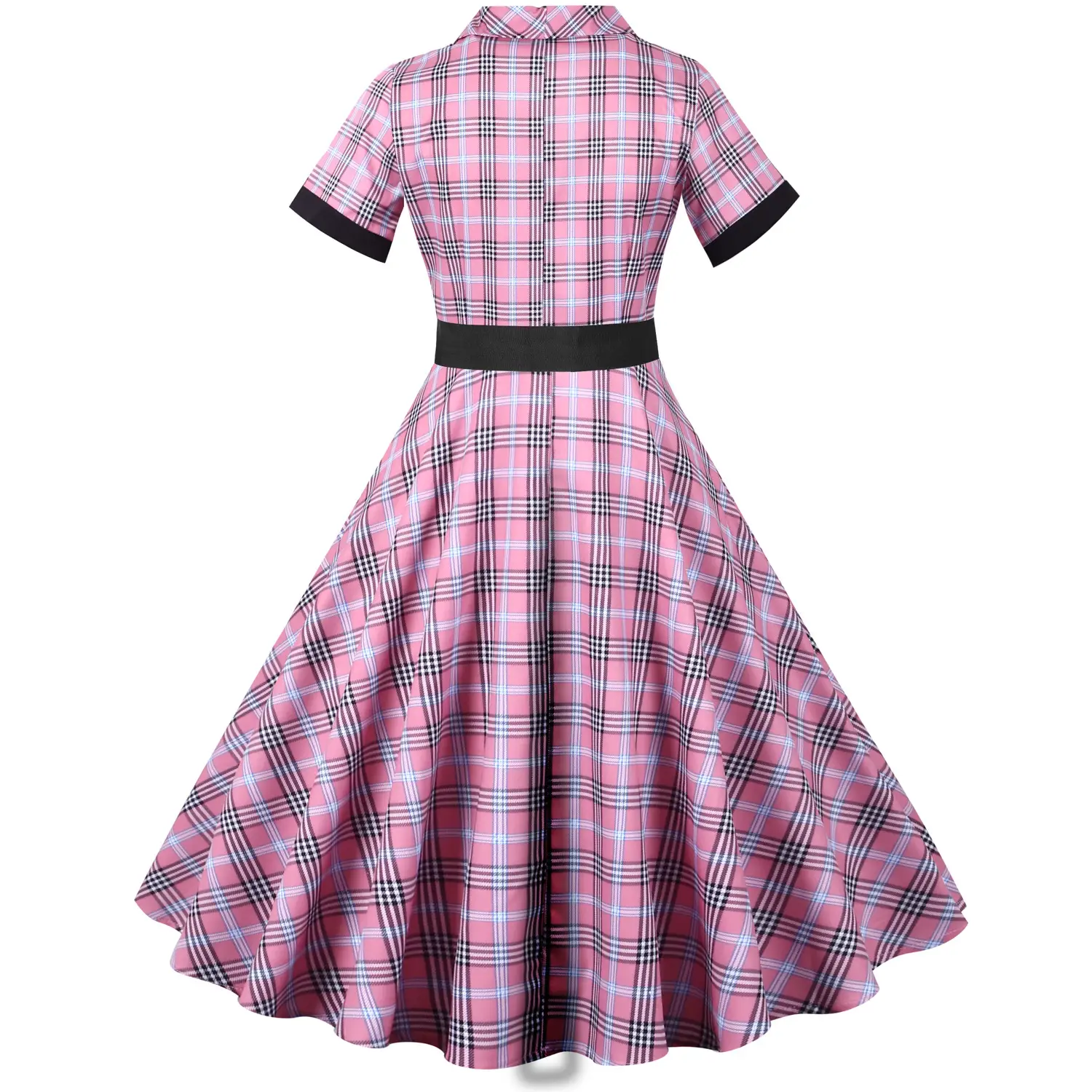 2021 Vintage Plaid Collar Dress with Belt - Image 3
