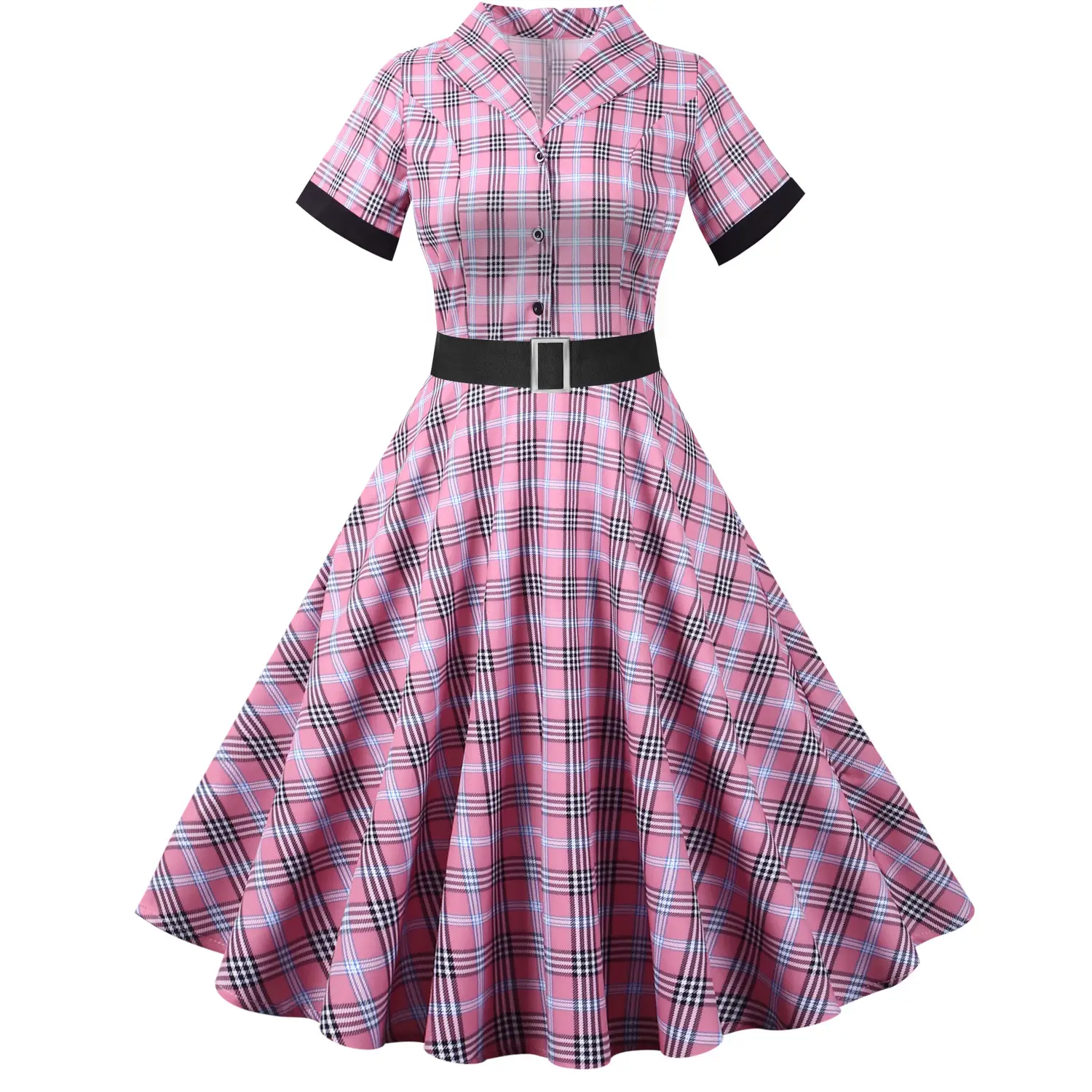 2021 Vintage Plaid Collar Dress with Belt — feature 2