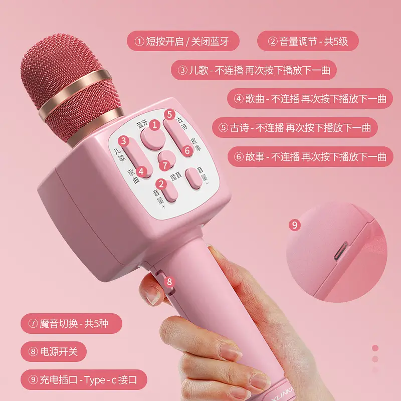 Pink Wireless Bluetooth Karaoke Microphone for Girls - Image 8