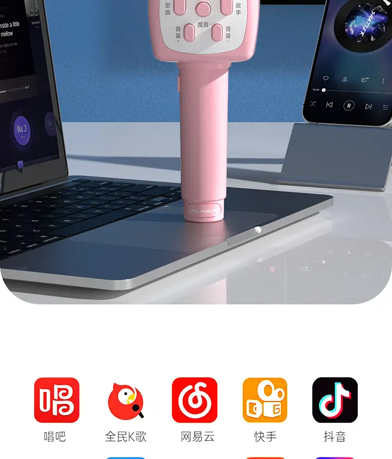 Pink Wireless Bluetooth Karaoke Microphone for Girls — feature 16