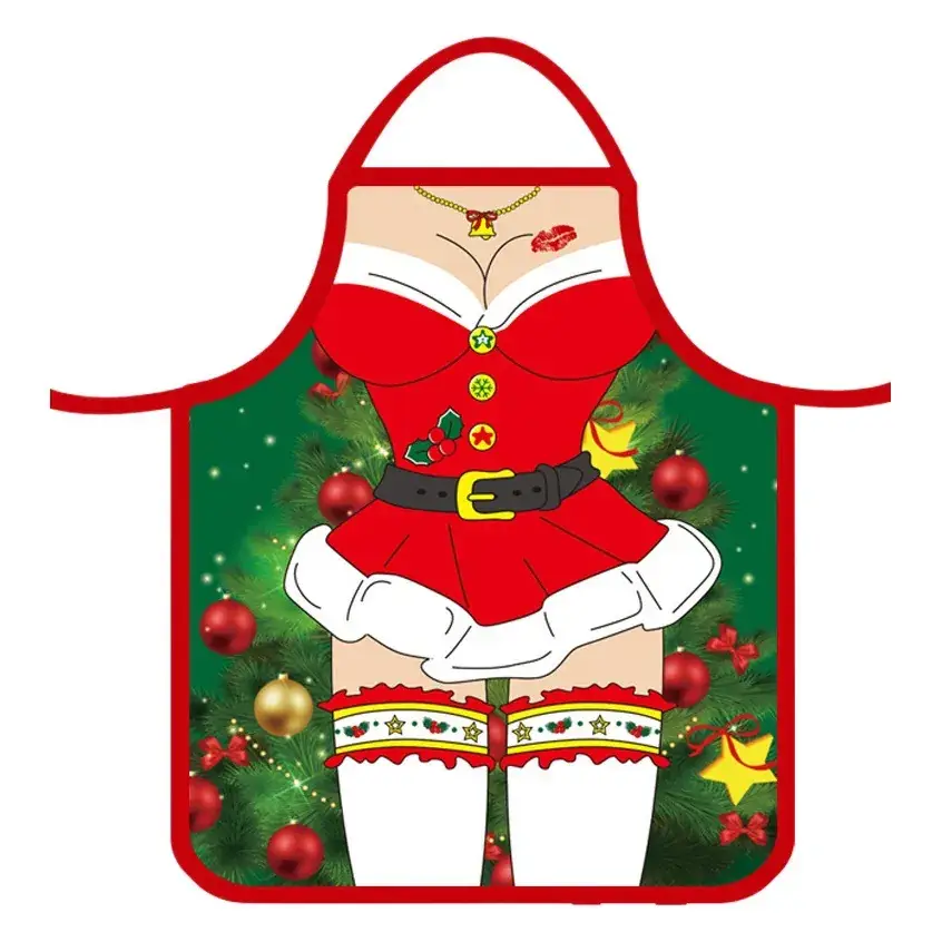 Christmas Apron Green Red White Santa Costume Decor