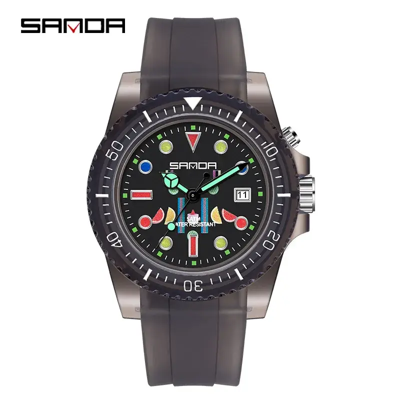 Sanda Men's Black Luminous Quartz Watch with Digital Display - Image 4