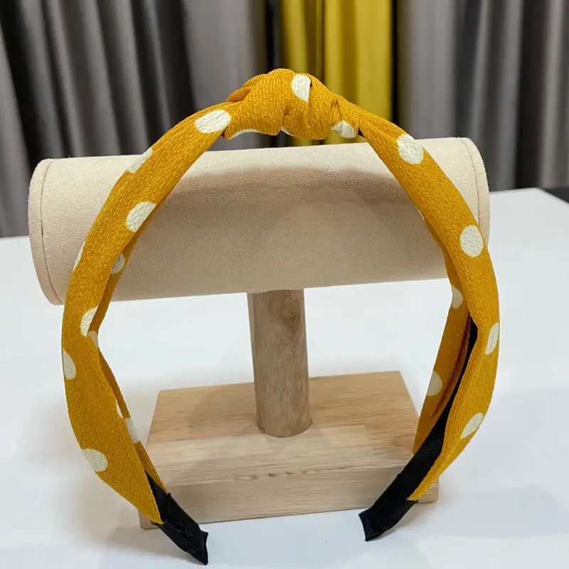 Women's Yellow Polka Dot Headband with Wooden Stand - Image 10