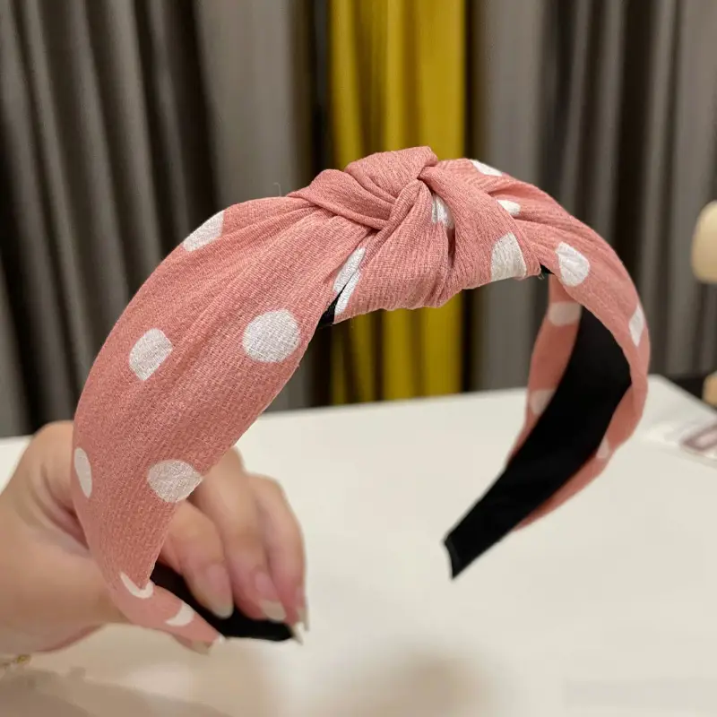 Women's Yellow Polka Dot Headband with Wooden Stand - Image 6