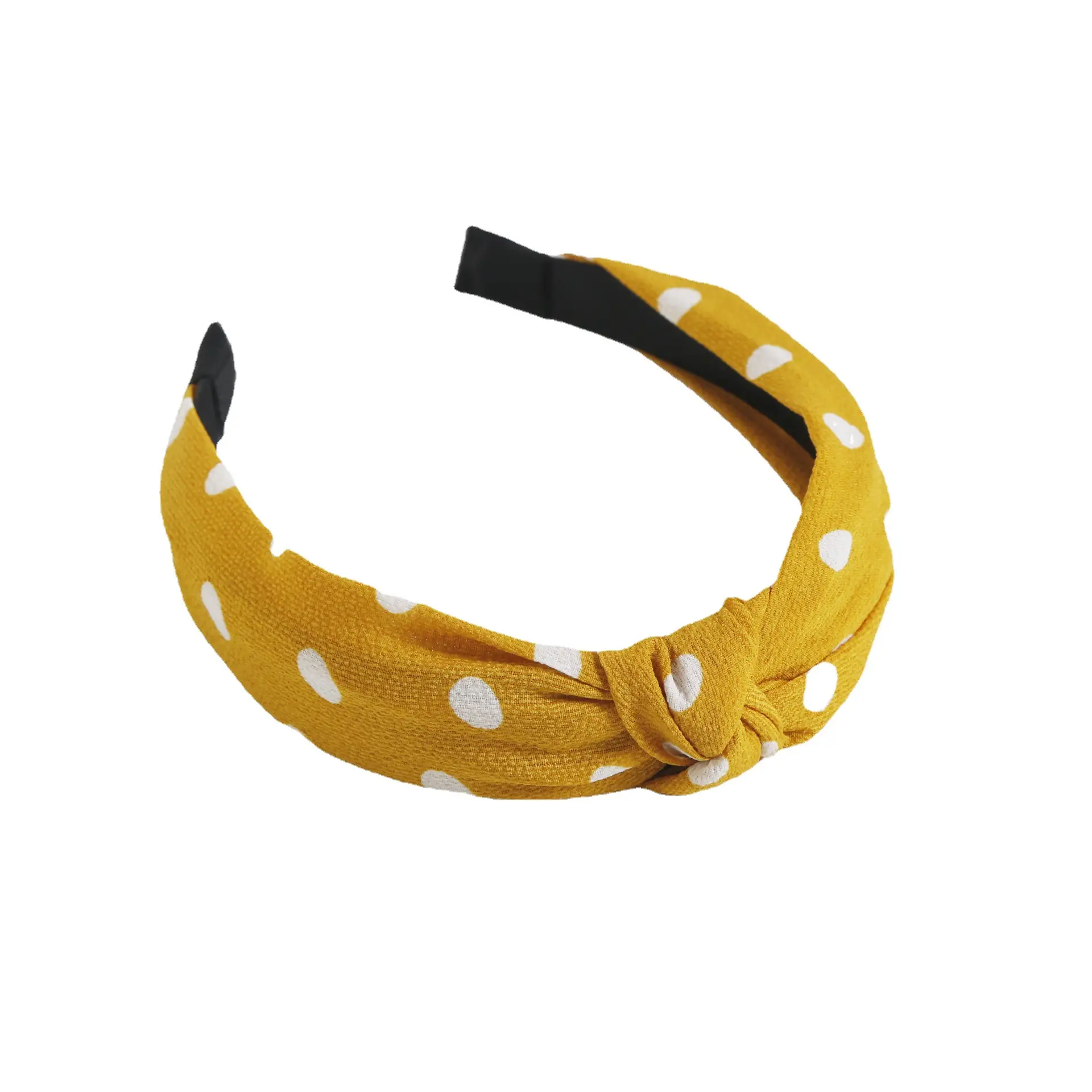 Women's Yellow Polka Dot Headband with Wooden Stand - Image 11