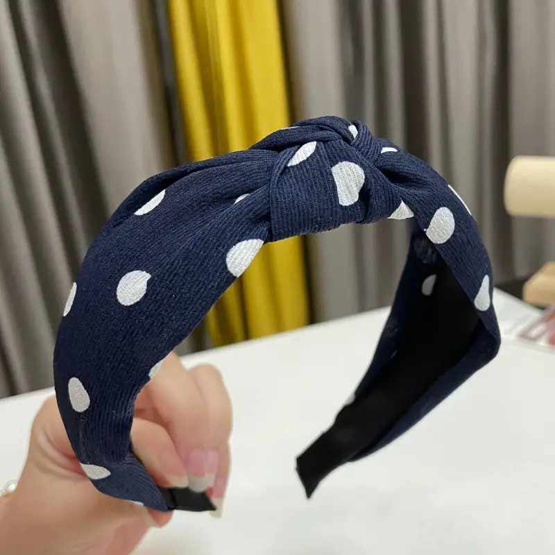 Women's Yellow Polka Dot Headband with Wooden Stand - Image 7