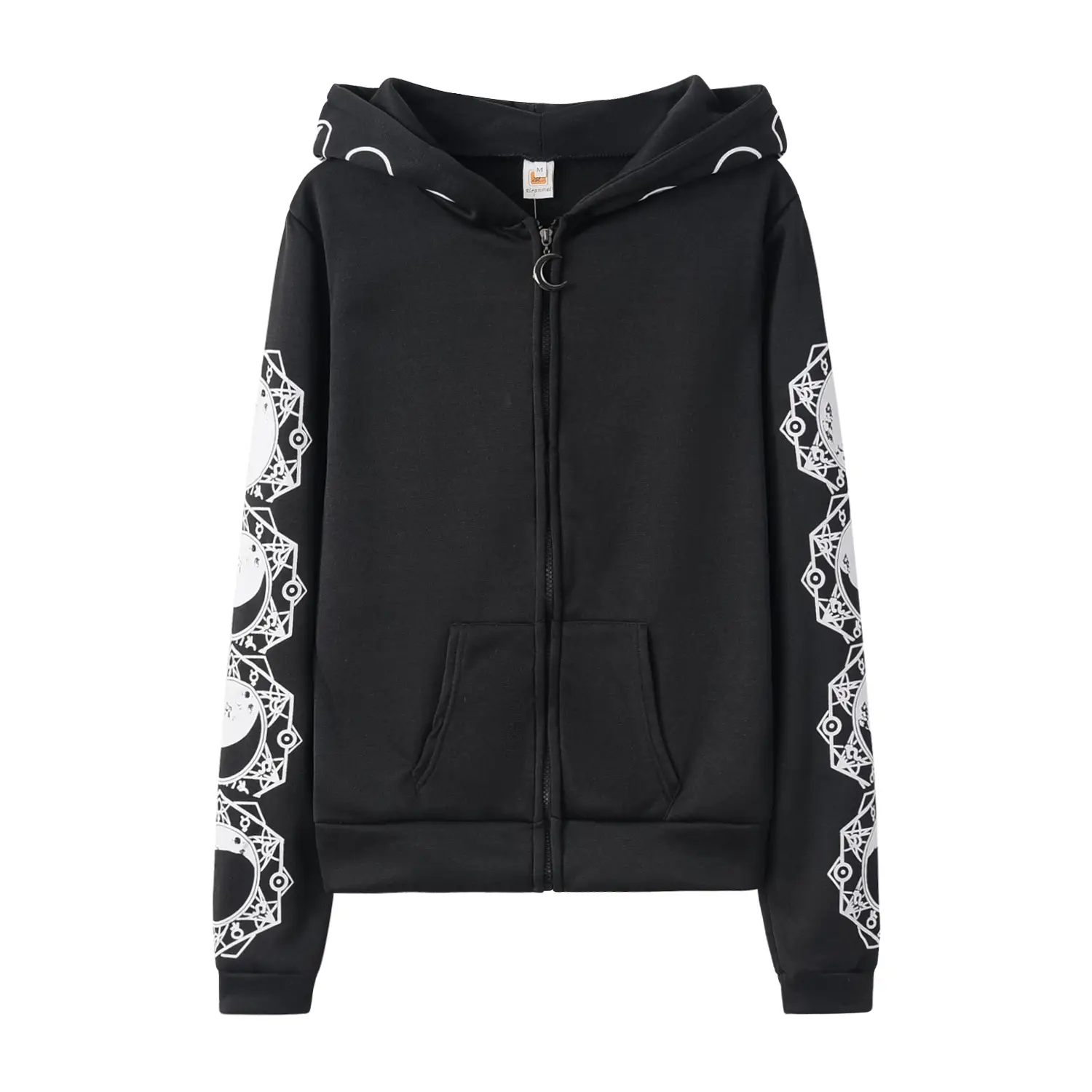 Black Punk Hooded Long Sleeve Sweater with Moon Print - Image 6