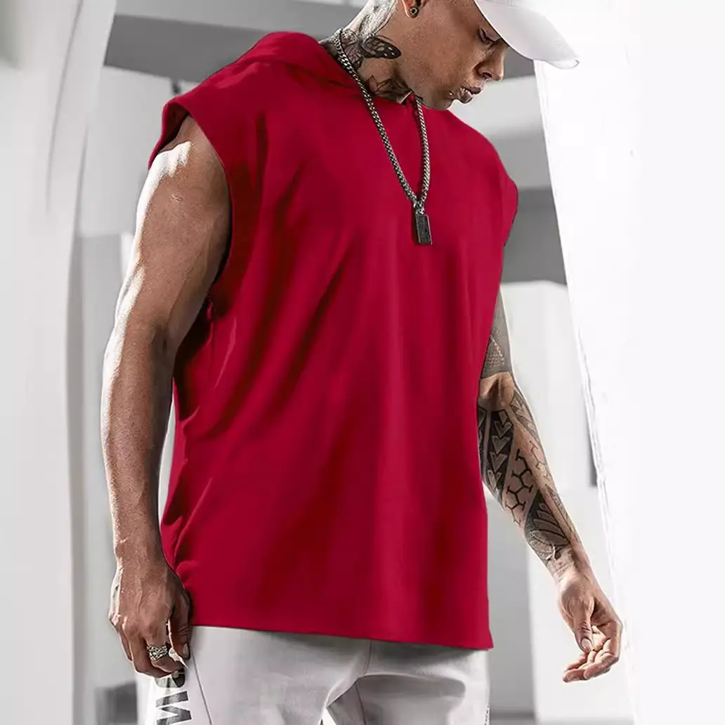 Men's Black Hooded Sleeveless Vest Summer 2021 - Image 8
