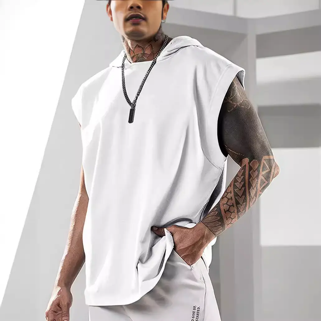 Men's Black Hooded Sleeveless Vest Summer 2021 - Image 9
