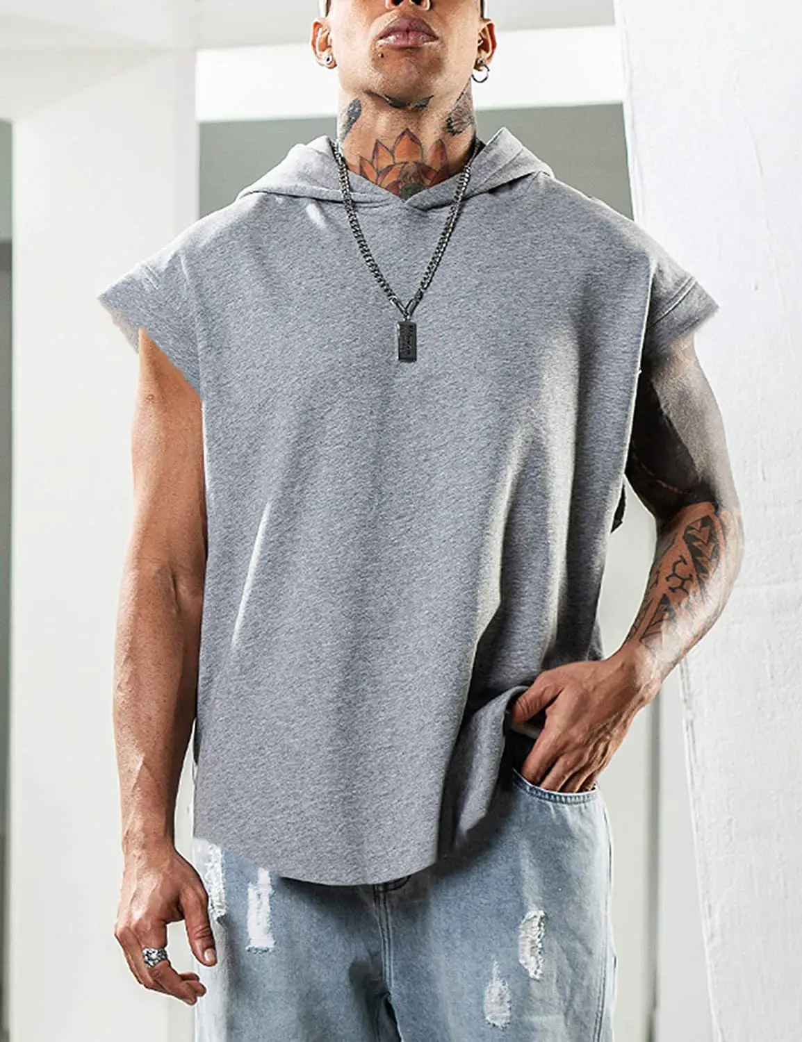 Men's Black Hooded Sleeveless Vest Summer 2021 - Image 3