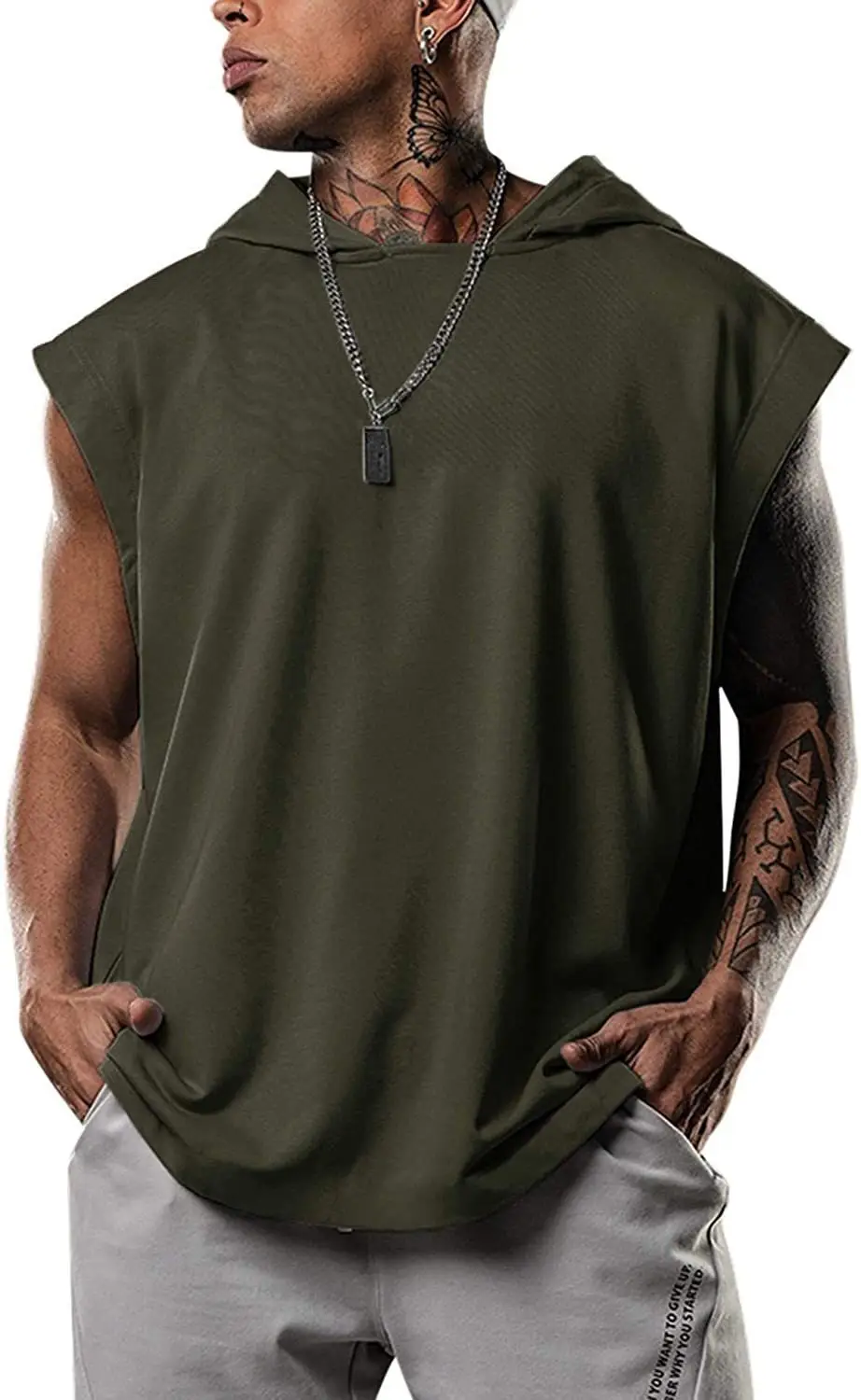 Men's Black Hooded Sleeveless Vest Summer 2021 - Image 4