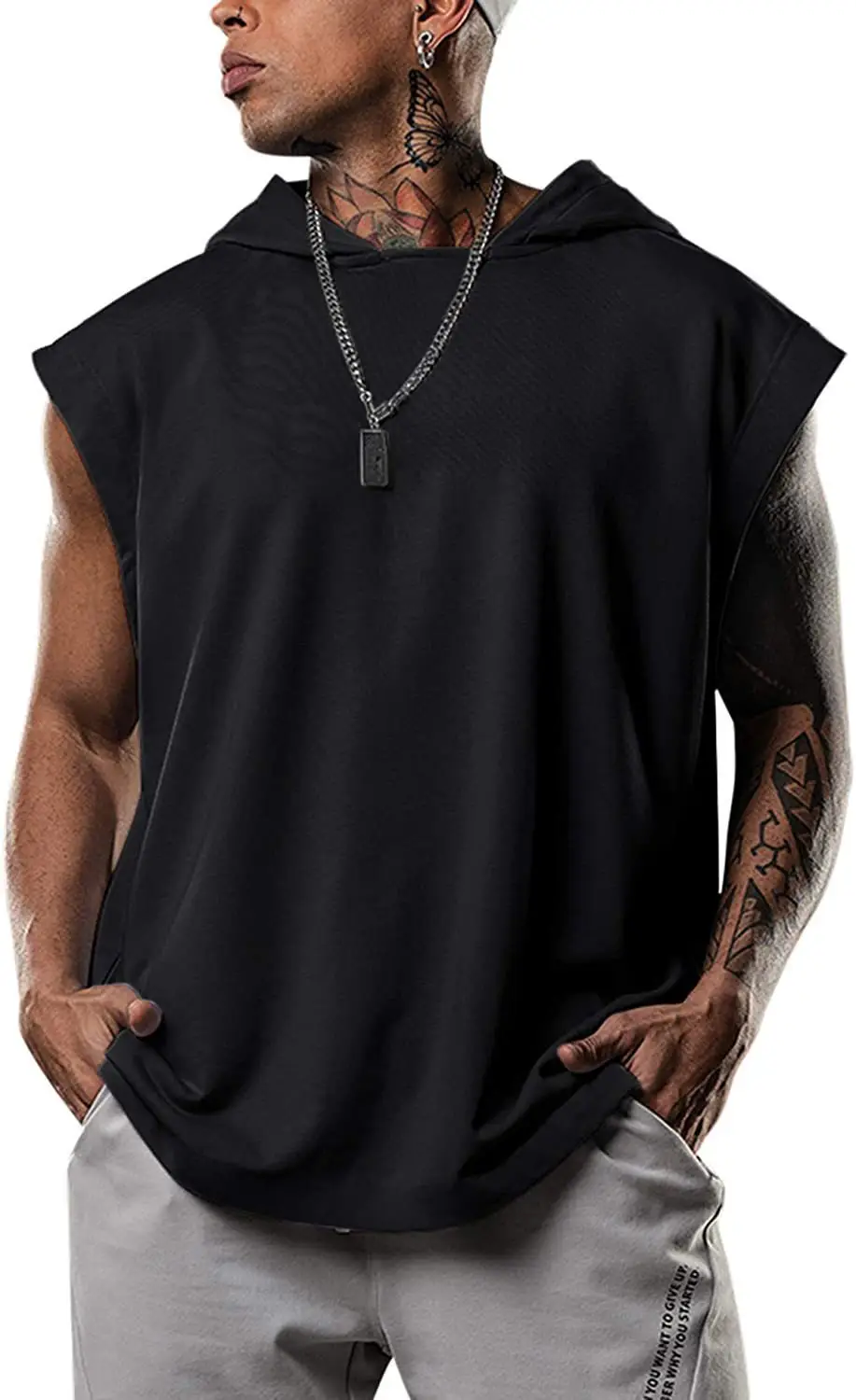 Men's Black Hooded Sleeveless Vest Summer 2021 - Image 5