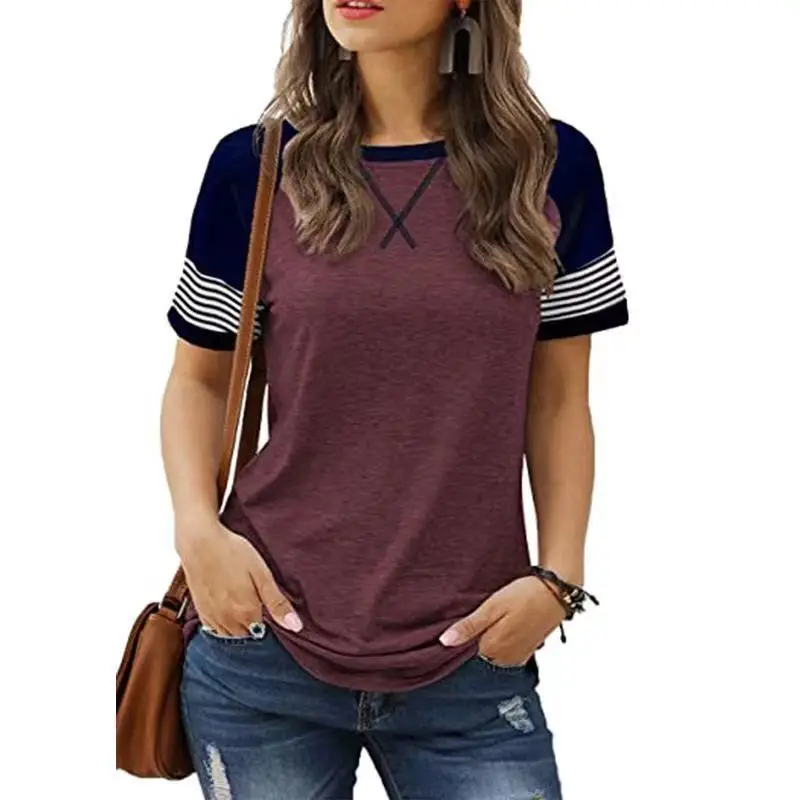Women's Blue Cross Stitch Casual T-Shirt Short Sleeve - Image 21