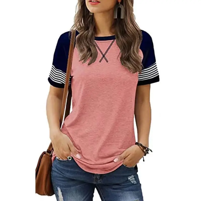 Women's Blue Cross Stitch Casual T-Shirt Short Sleeve - Image 7