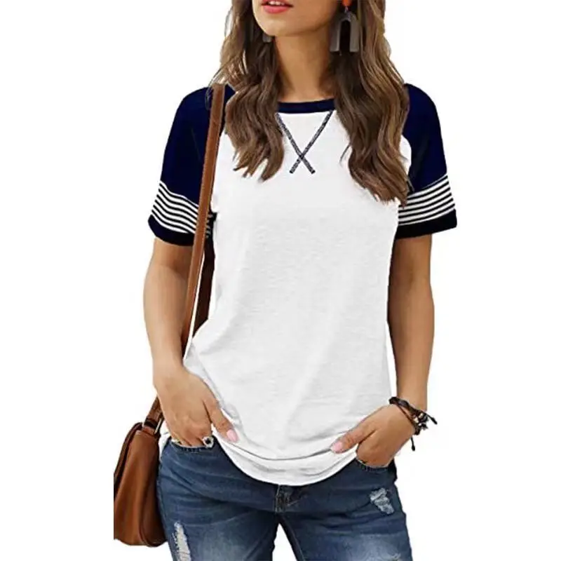 Women's Blue Cross Stitch Casual T-Shirt Short Sleeve - Image 8