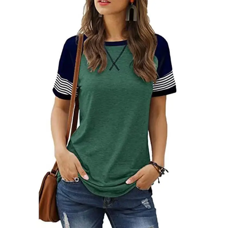 Women's Blue Cross Stitch Casual T-Shirt Short Sleeve - Image 10