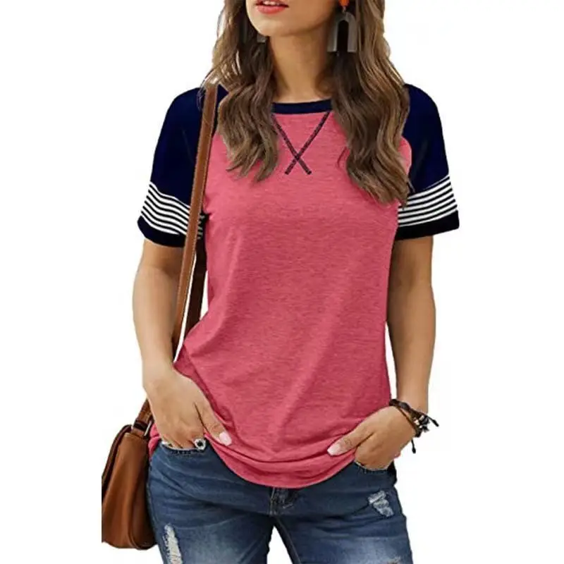 Women's Blue Cross Stitch Casual T-Shirt Short Sleeve - Image 13
