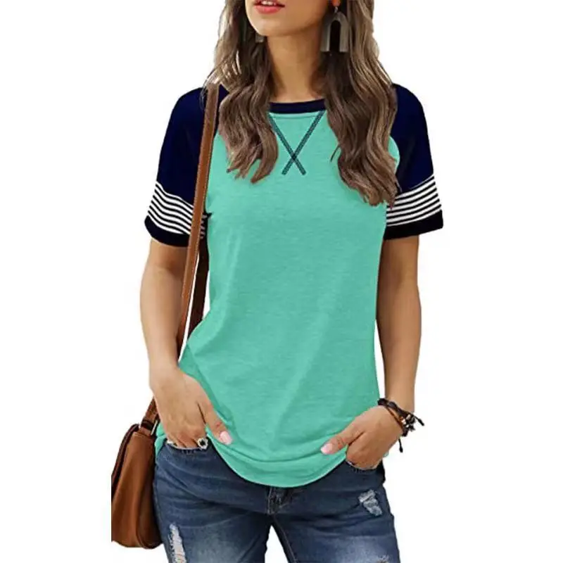 Women's Blue Cross Stitch Casual T-Shirt Short Sleeve - Image 14