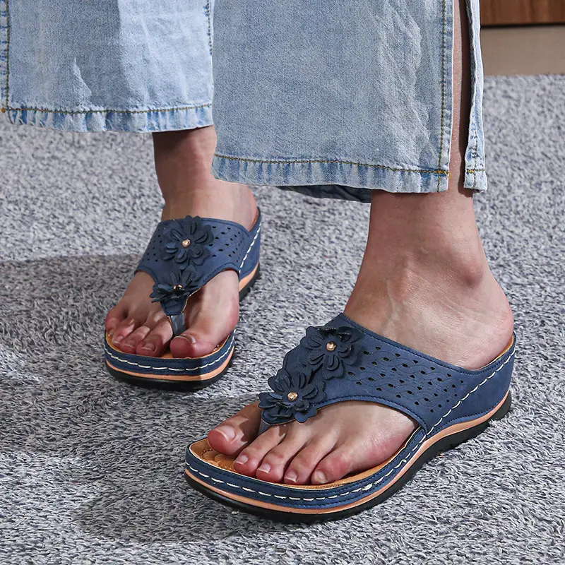 Women's Pink Floral Platform Sandals Casual Flip Flops