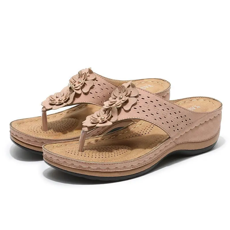 Women's Pink Floral Platform Sandals Casual Flip Flops
