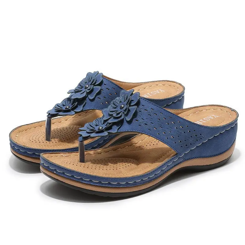 Women's Pink Floral Platform Sandals Casual Flip Flops