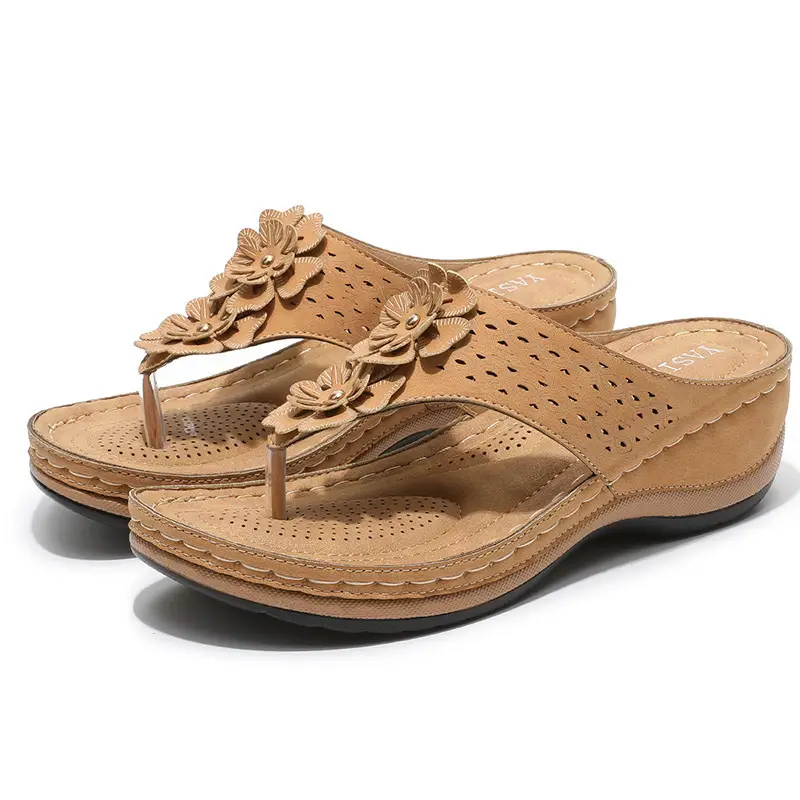 Women's Pink Floral Platform Sandals Casual Flip Flops